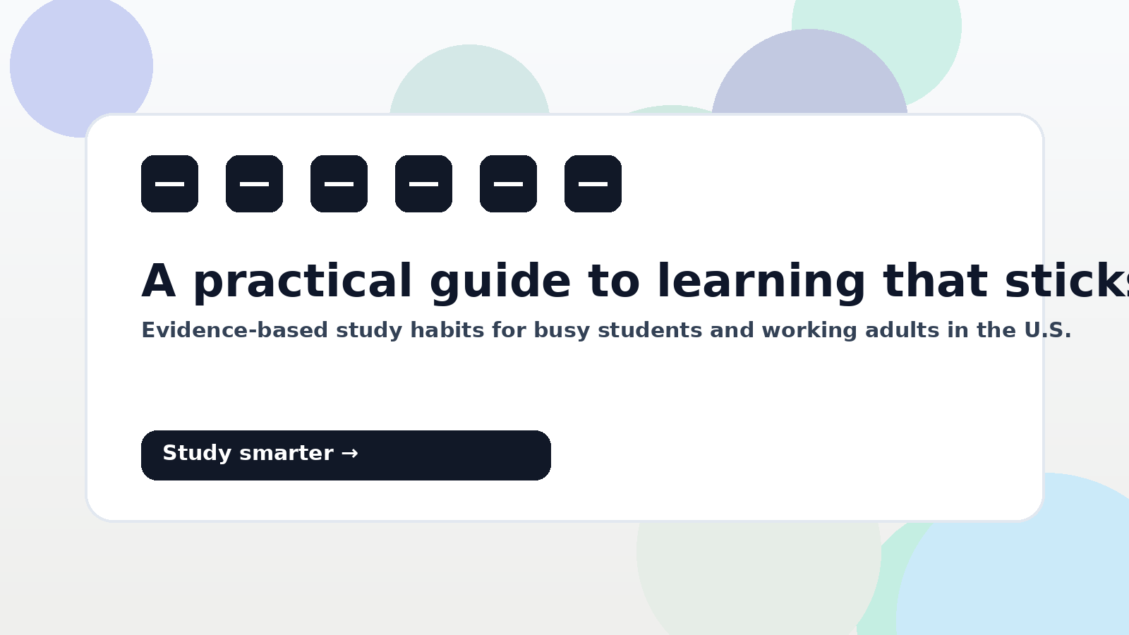 Illustration of studying with notes and a modern UI card